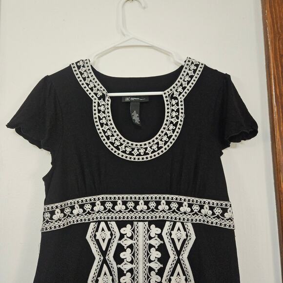 INC Petite Embroidery Black Flutter Short Sleeve Knit Dress Size Medium Stretch - Picture 4 of 7